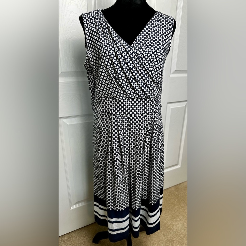 Sleeveless Faux Wrap dress from Lands End in Blue and White